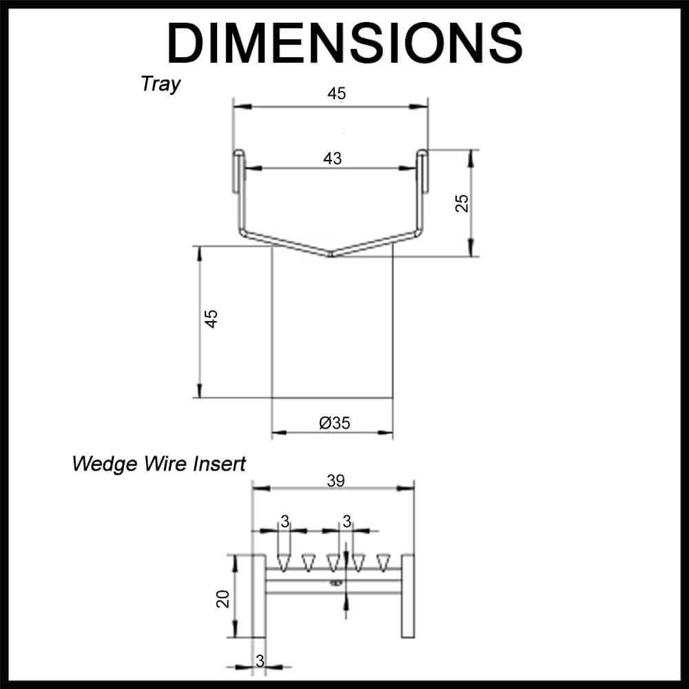  Low Profile Linear Grate - Slim Wedge Wire / Heel Guard Style - 45mm - Dimensions