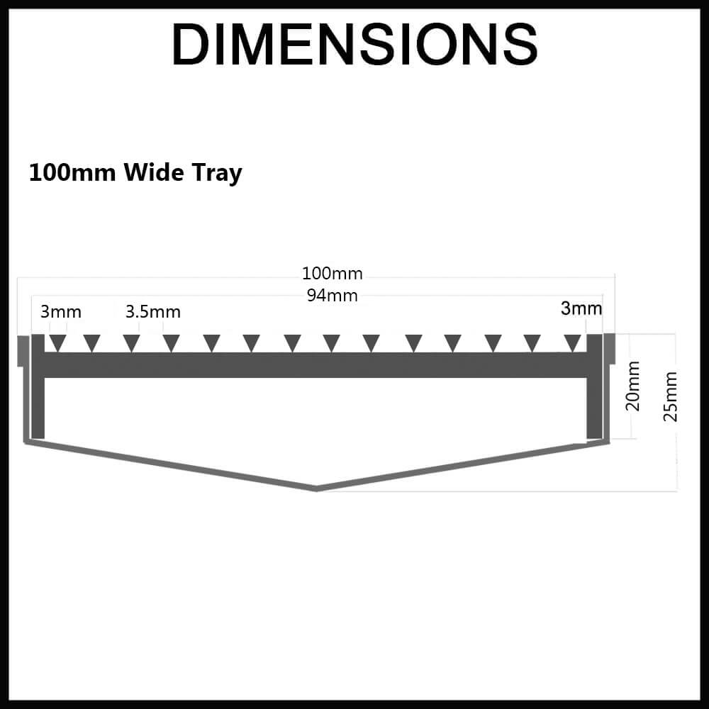 Draintek Custom Shower Grate - Wedge Wire / Heel Guard Style - 100mm - Dimensions