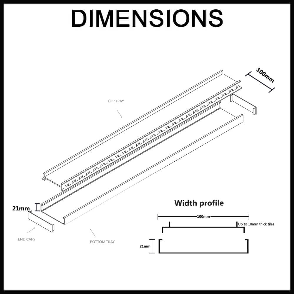 Lauxes STI21 Aluminium Slimline Tile insert Dimensions