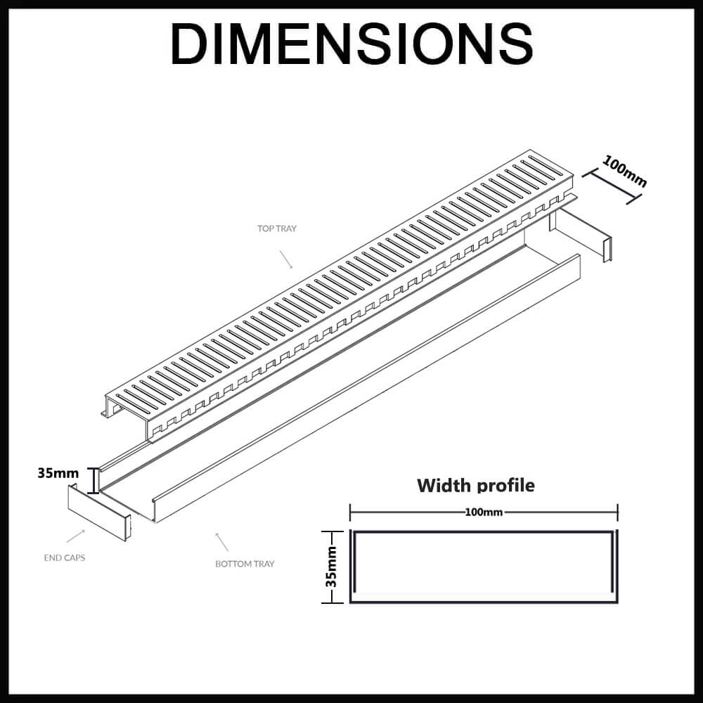 NeXT Generation NXT35 Aluminium Indoor/Outdoor Grate Dimensions