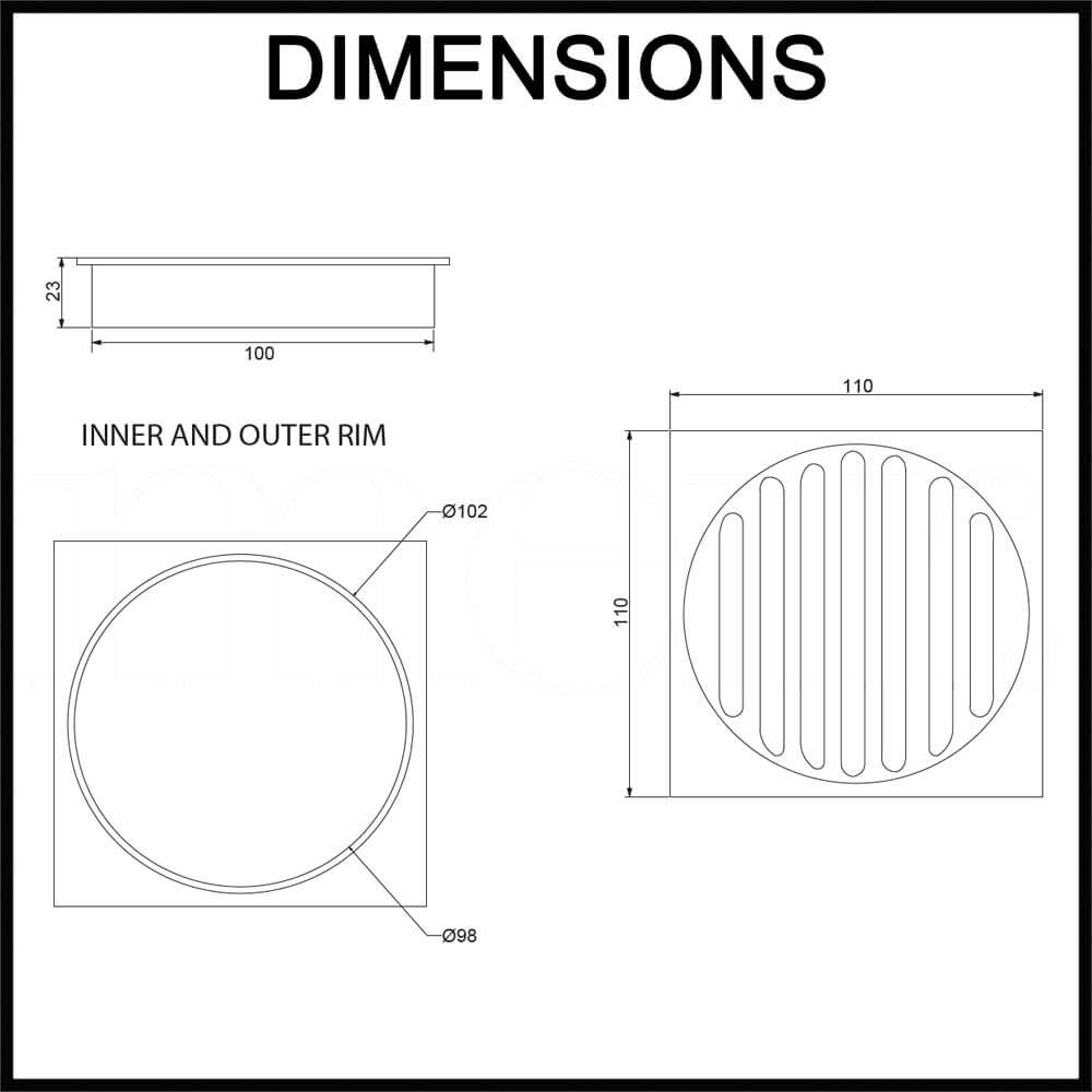 Meir square brass shower centre waste dimensions guide