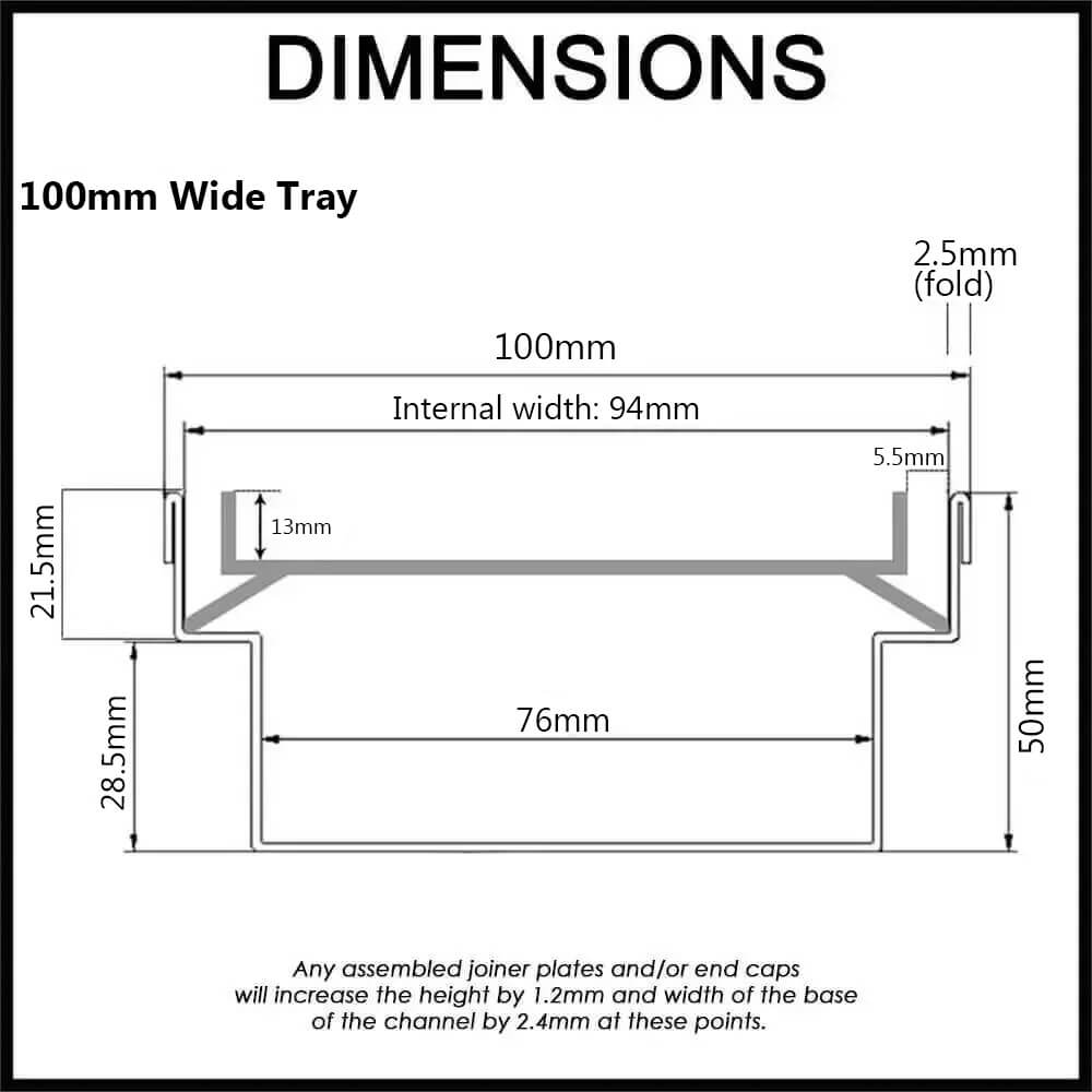 Outdoor Linear Grate - Tile Insert - 100mm - Custom Length and Outlet - Dimensions