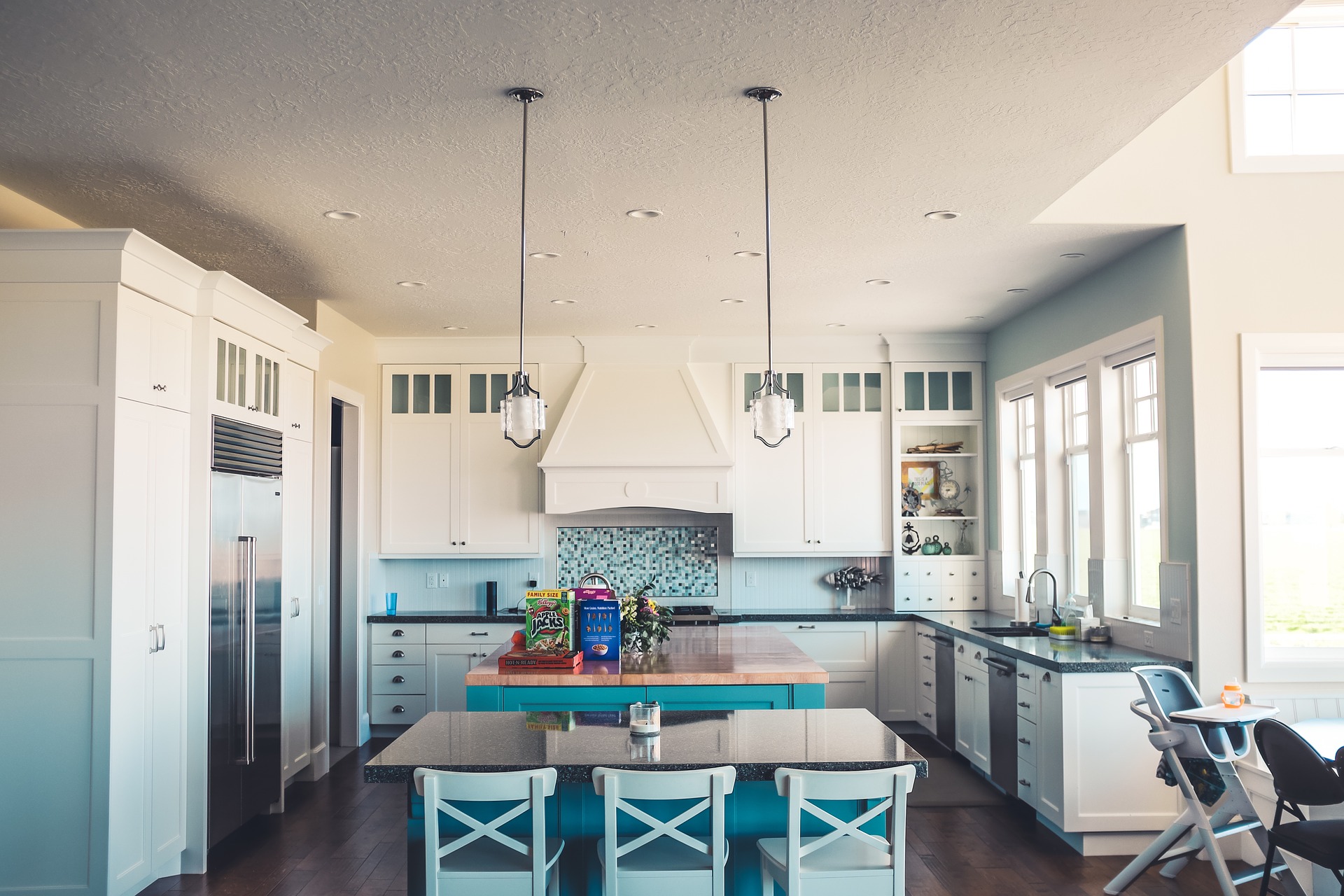 blue themed kitchen